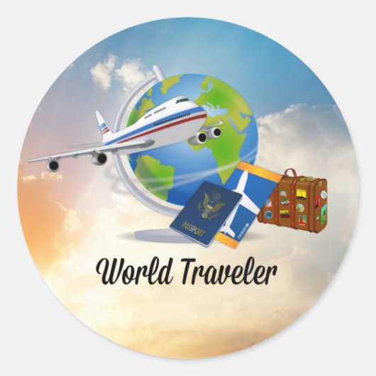 World Traveller, Design 2 Runder Aufkleber (Vorderseite)
