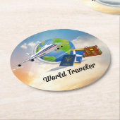 World Traveller, Design 2, Runder Pappuntersetzer (Angewinkelt)