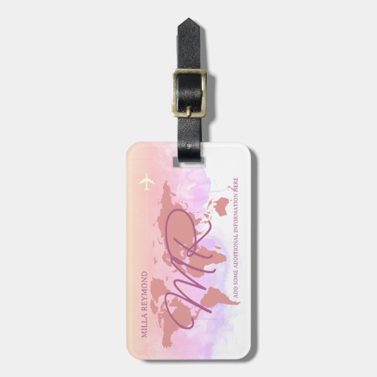 World Traveller Dusty Rose Map Name Gepäckmarke Gepäckanhänger (Vorderseite vertikal)