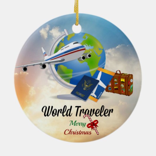 World Traveller, Frohe Weihnachten Keramik Ornament (Hinten)