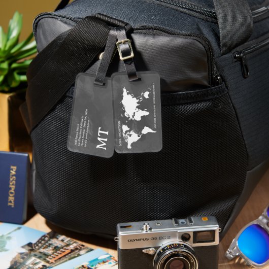 World Traveller Grayish Map Name Gepäckmarke Gepäckanhänger (Vorderseite & Rückseite)