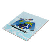 World Traveller - Karte, Reisepass und Fahrkarten, Fliese (Seite)