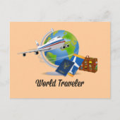 World Traveller. Koffer, Tickets und Reisepass. Postkarte (Vorderseite)