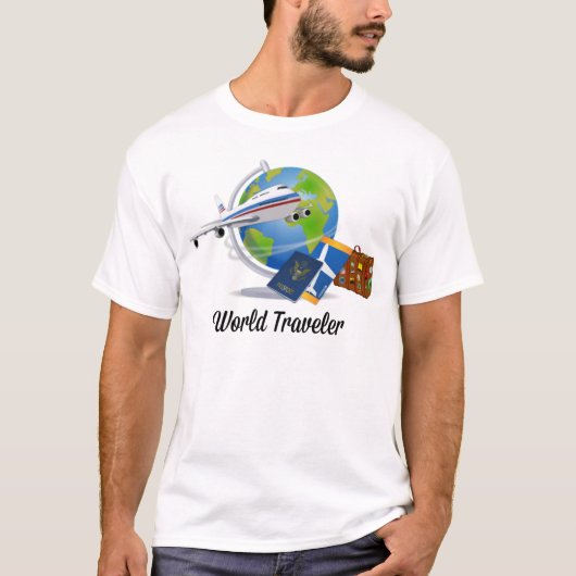 World Traveller. Koffer, Tickets und Reisepass. T-Shirt (Vorderseite)