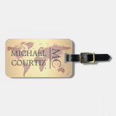 World Traveller map Brown Brush Metal Mit Monogram Gepäckanhänger (Vorderseite horizontal)