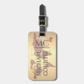 World Traveller map Brown Brush Metal Mit Monogram Gepäckanhänger (Vorderseite vertikal)