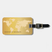 World Traveller map Gold Brush Metal Mit Monogramm Gepäckanhänger (Vorderseite horizontal)