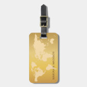 World Traveller map Gold Brush Metal Mit Monogramm Gepäckanhänger (Vorderseite vertikal)