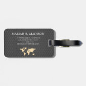 World Traveller map Gold Brush Metal Mit Monogramm Gepäckanhänger (Rückseite horizontal)