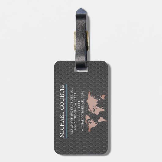 World Traveller Map Metal Mit Monogramm personalis Gepäckanhänger (Rückseite vertikal)