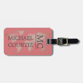 World Traveller Map Metal Mit Monogramm personalis Gepäckanhänger (Vorderseite horizontal)