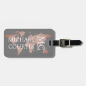 World Traveller Map Metal Mit Monogramm personalis Gepäckanhänger (Vorderseite horizontal)