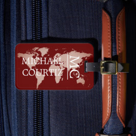 World Traveller Map Metal Mit Monogramm personalis Gepäckanhänger