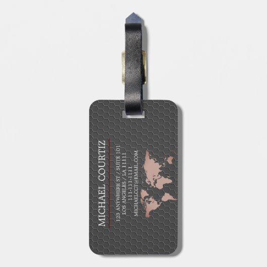 World Traveller Map Metal Mit Monogramm personalis Gepäckanhänger (Rückseite vertikal)