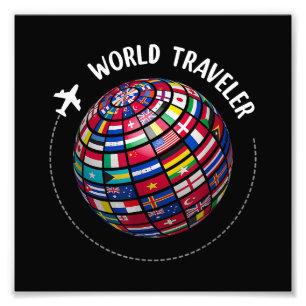 World Traveller Map, World Flags Traveller, Land Fotodruck