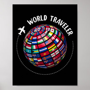 World Traveller Map, World Flags Traveller, Land Poster