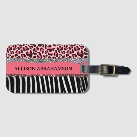 World Traveller Pink Girly Modern Glitzer Gepäckanhänger