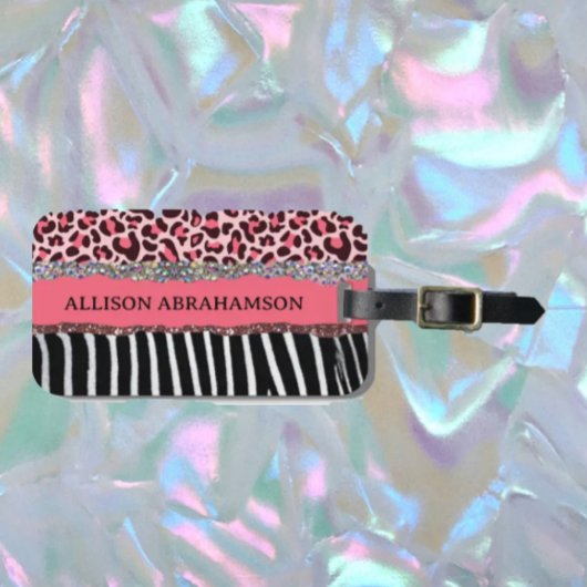 World Traveller Pink Girly Modern Glitzer Gepäckanhänger