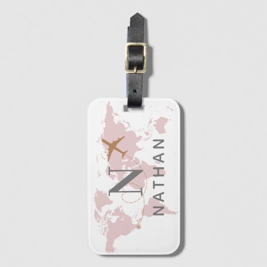 World Traveller Pink Individuelle Name Gepäckanhänger (Vorderseite Vertikal)