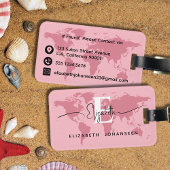 World Traveller Pink Map Modern Girl Monogram Name Gepäckanhänger