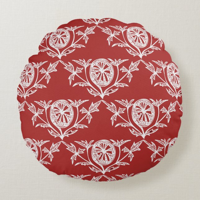 World Traveller Red & White Rundes Kissen (Vorderseite)