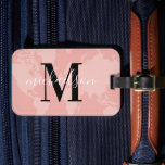 World Traveller Rose Gold Map Benutzerdefinierter  Gepäckanhänger<br><div class="desc">Reisen Sie stilvoll in die Welt! Dieses moderne Gepäckanhänger verfügt über eine Rose mit goldblauer/rosa Landkarte mit schwarz-weißer,  benutzerdefinierter Monografie,  die mit Ihrem Vor- oder Nachnamen und Anfangsbuchstaben personalisiert werden kann.</div>
