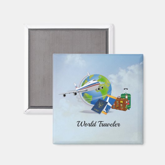 World Traveller, verpackt und bereit für die Reise Magnet (Vorderseite/Rückseite)