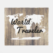 World Traveller White World Map Light Wood Fleecedecke (Vorderseite (Horizontal))