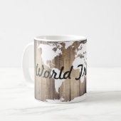 World Traveller White World Map Rustic Wood Kaffeetasse (Vorderseite Links)