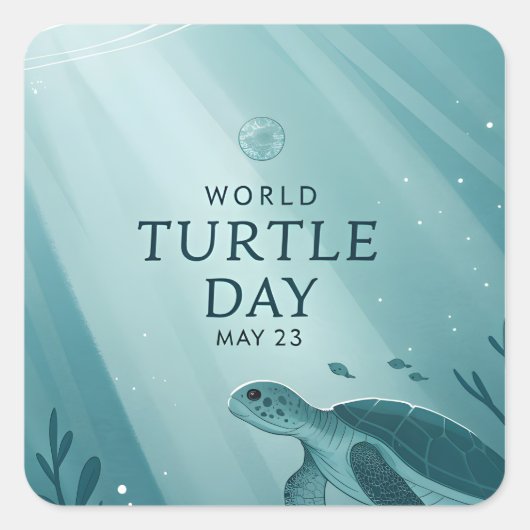 World Turtle Day Underwater Sea Turtle Art Quadratischer Aufkleber (Vorderseite)
