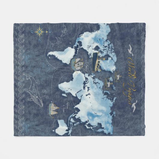 World Voyages Map Fleece Blanket (Vorderseite (Horizontal))
