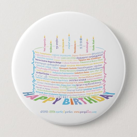 World Word Birthday Cake Button (Vorderseite)