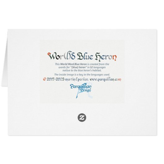 World Word Blue Heron Card (Rückseite Horizontal)