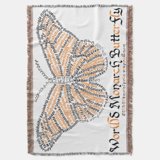 World Word Monarch Butterfly Throw Blanket Decke (Vorderseite Vertikal)