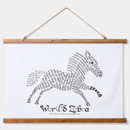 World Word Zebra Tapestry Wandteppich Mit Holzrahmen (Vorne)