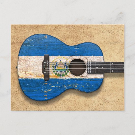 Worldal El Salvador Flag Acoustic Guitar Postkarte (Vorderseite)