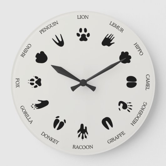 Worldly Animal Tracks Footprints Identification Große Wanduhr (Vorderseite)