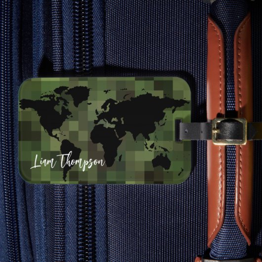 Worldmap green pixel Reise Gepäckanhänger (Vorderseite Insitu 4)