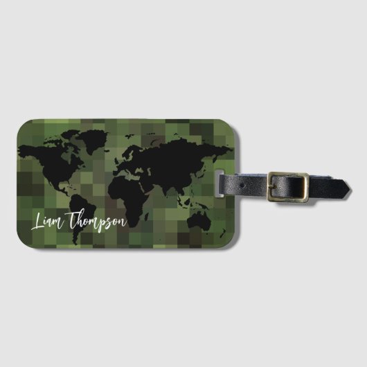Worldmap green pixel Reise Gepäckanhänger (Vorderseite (Horizontal))