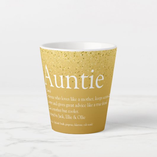 World's Best Aunt, Auntie Definition Gold Glitter Milchtasse (Vorderseite)