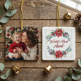 World's Best Aunt Red Poinsettia Floral Holiday Keramikornament