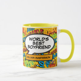 World's Best Boyfriend Name Comic Book Fun Retro Tasse