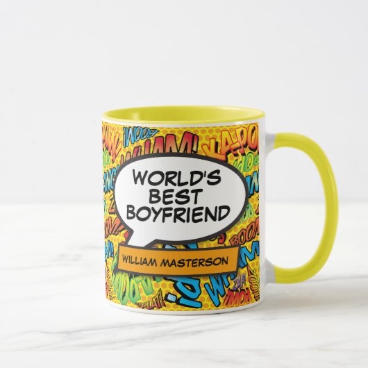World's Best Boyfriend Name Comic Book Fun Retro Tasse (Rechts)