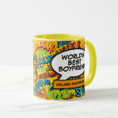World's Best Boyfriend Name Comic Book Fun Retro Tasse (VorderseiteRechts)