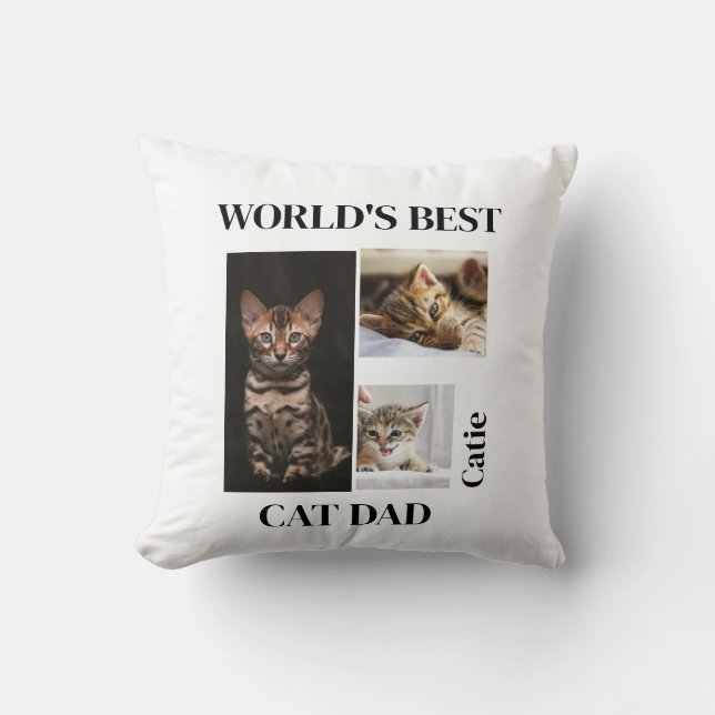 World's Best Cat Dad Custom Name Gift Kissen (Vorderseite)