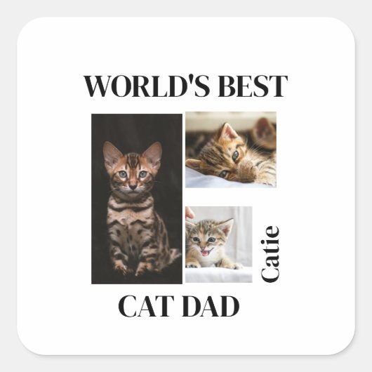 World's Best Cat Dad Custom Name Gift Quadratischer Aufkleber (Vorderseite)