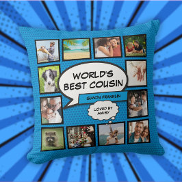World's Best Cousin 12 Foto Collage Blue Fun Kissen