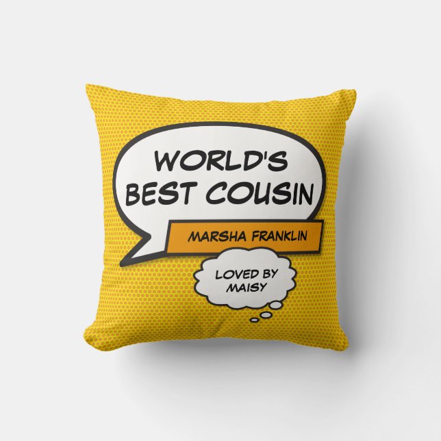 World's Best Cousin Fun Modernes Cooles Comic Kissen (Vorderseite)