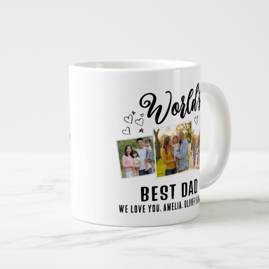 World's Best Dad Custom 3 Photo Collage Jumbo-Tasse (Vorderseite Rechts)