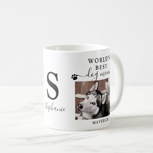 Worlds Best Dog Mom Paw Prints Monogram 3 Photo Kaffeetasse (VorderseiteRechts)